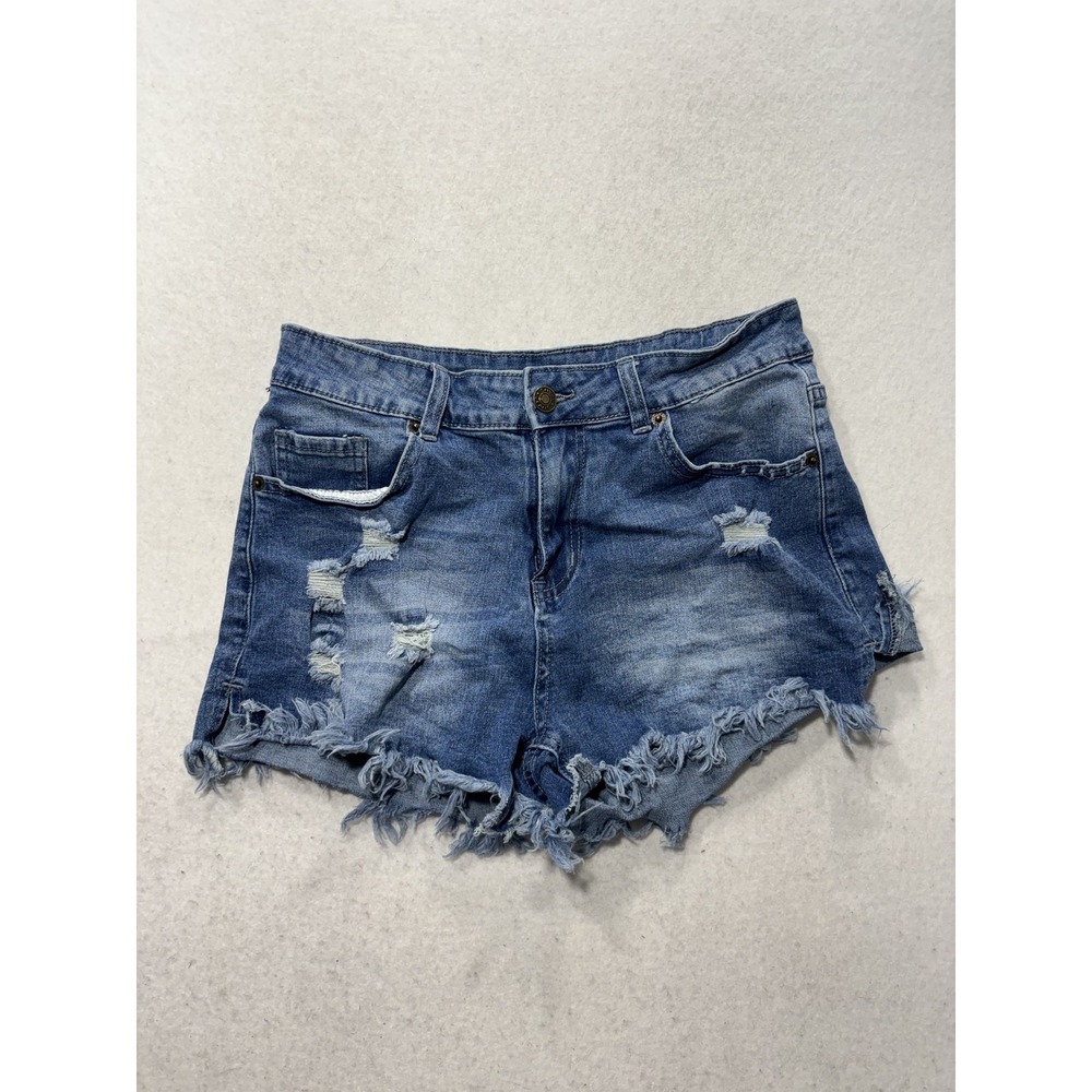 Jeans Shorts Womens Medium Blue Denim Distressed Cut Off Raw Hem Casual Summer